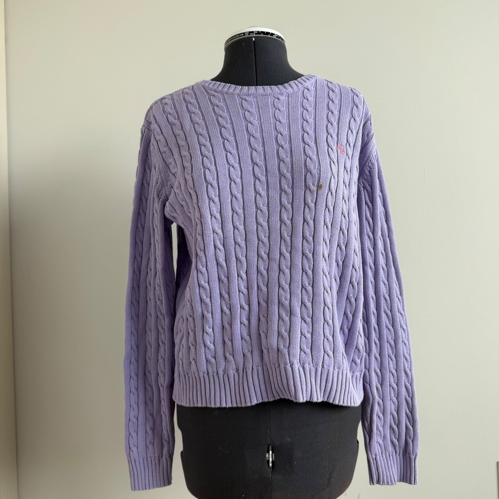 Vintage‎ 90s Lauren Ralph Lauren Light Purple Cable Knit Cotton Sweater
